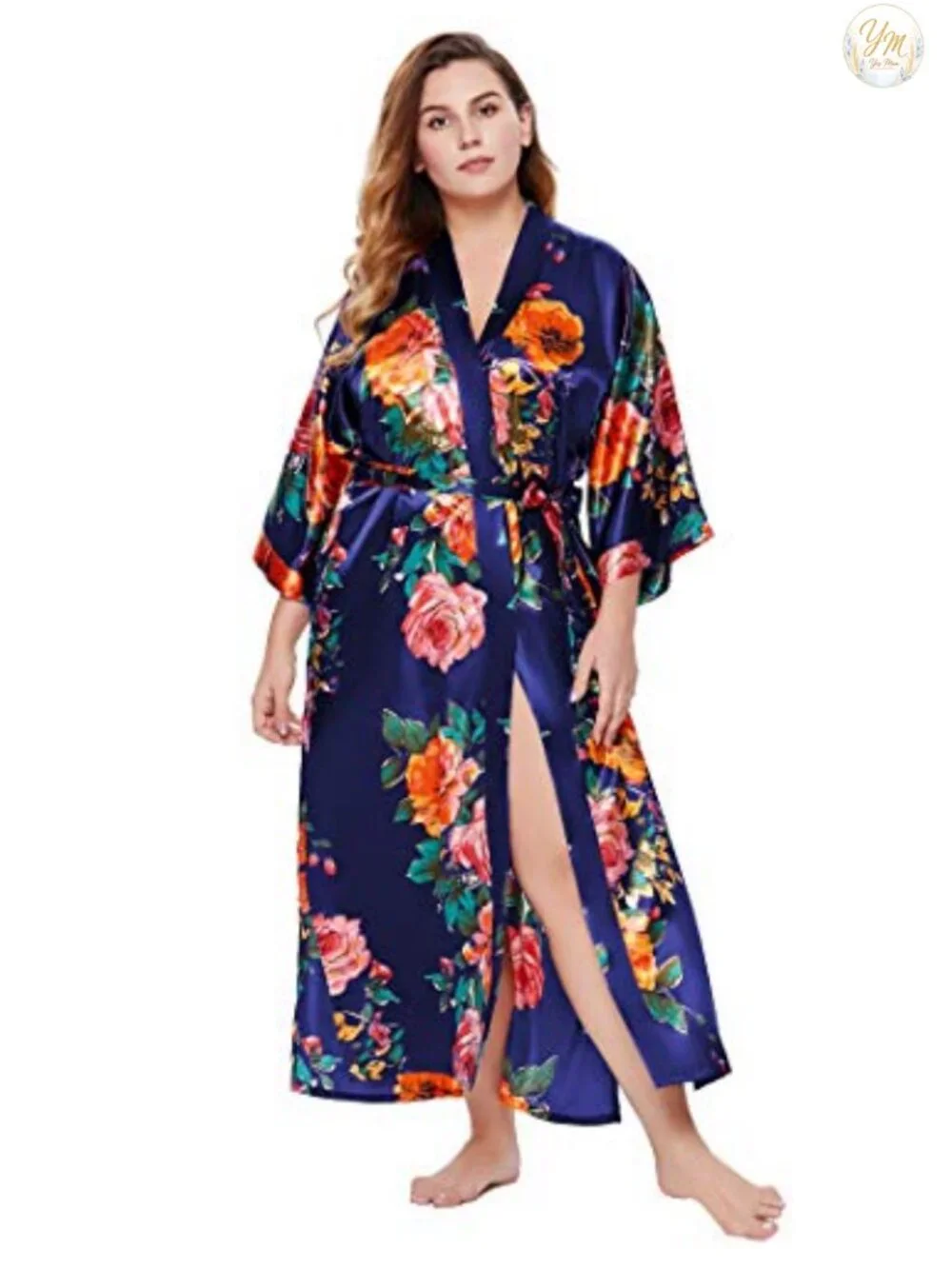 Satin Kimono Robe Women Long Floral Lounge Wear Pockets Silky Ankle Length